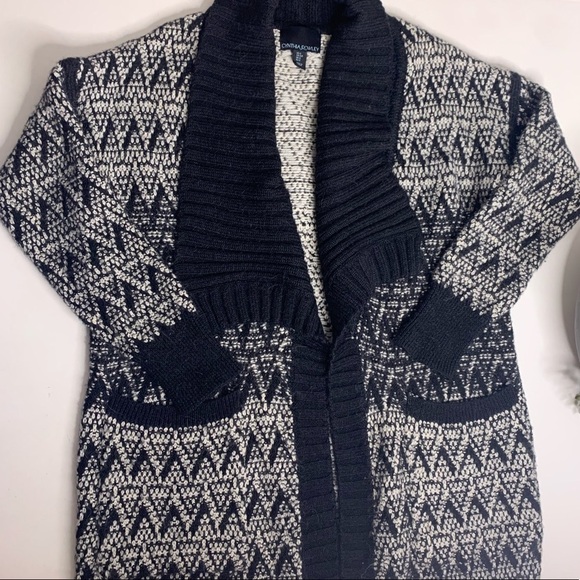 Cynthia Rowley Wool Alpaca south West Santa Fe fire black white cardigan sweater - Picture 3 of 10